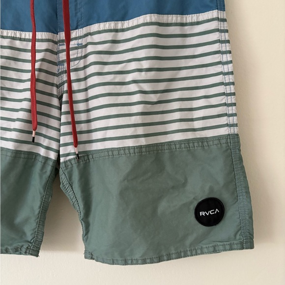 RVCA Blue and Green Swim Trunks with Modern Design - Picture 2 of 5